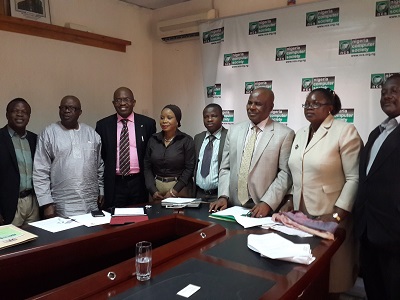 (L-r): Iyiola Ayoola, director, Corporate Affiars, Mr. Obi Okonkwo, Chinedu Onuoha, executive secretary, Nigeria Computer Society (NCS) , Alhaja Sekinat Yusuf, president, Computer Professionals (Registration Council of Nigeria), Professor Adesina Aderounmu, deputy president, Professor David Adewumi, president, both of (NCS), Dr. (Mrs) Adeola Ilechukwu, president, Nigerian Women in Information Technology (NIWIIT ) and Mr. Jide Awe, Chairman, Publicity and Events Committee, NCS, during NCS press conference